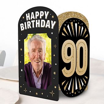 Big Dot of Happiness 90th Birthday Photo Holder Centerpieces, 4x6 Picture Display Black & Gold, 8 ct