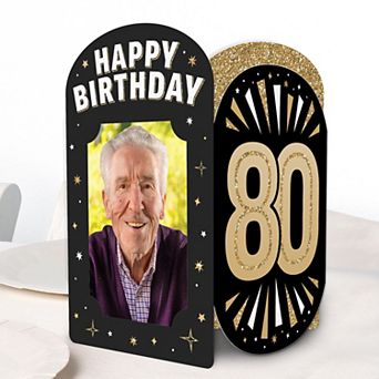 Big Dot of Happiness 80th Birthday Photo Holder Centerpieces, 4x6 Picture Display Black & Gold, 8 ct