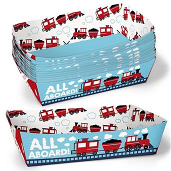Big Dot of Happiness Train Party Paper Food Trays, Disposable Double-Sided Meal Holders - 12 ct