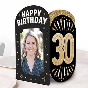 Big Dot of Happiness 30th Birthday Photo Holder Centerpieces, 4x6 Picture Display Black & Gold, 8 ct