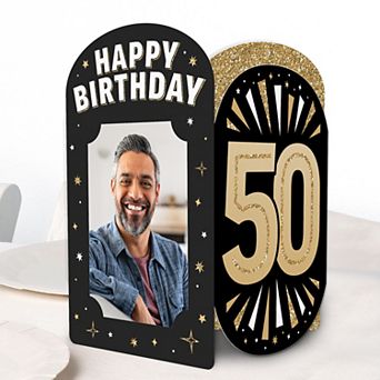 Big Dot of Happiness 50th Birthday Photo Holder Centerpieces, 4x6 Picture Display Black & Gold, 8 ct