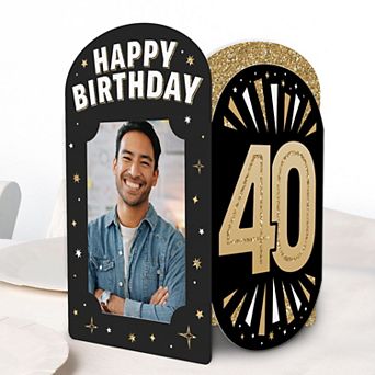 Big Dot of Happiness 40th Birthday Photo Holder Centerpieces, 4x6 Picture Display Black & Gold, 8 ct