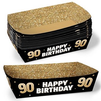 Big Dot of Happiness 90th Birthday Party Paper Food Trays, Disposable Meal Holders - 12 ct