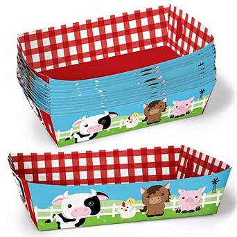 Big Dot of Happiness Farm Animals Party Paper Food Trays, Disposable Double-Sided Meal Holders 12 ct
