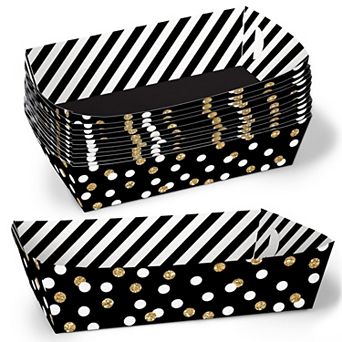 Big Dot of Happiness Black & Gold Party Paper Food Trays, Disposable Meal Holders - 12 Count