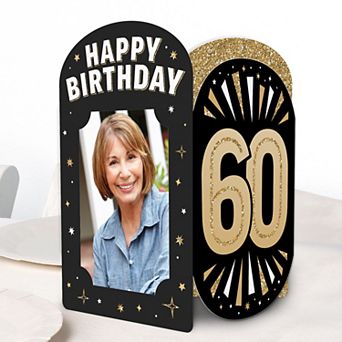 Big Dot of Happiness 60th Birthday Photo Holder Centerpieces, 4x6 Picture Display Black & Gold, 8 ct