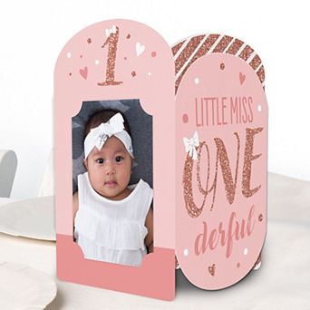 Big Dot of Happiness 1st Birthday Little Miss Onederful Photo Holder, 4x6 Picture Display, 8 ct