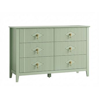 Modern Fluted Six Drawer Dresser with Metal Handles and Splayed Base