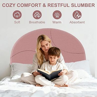 Boucle Upholstered Bed Frame with Round Headboard and Wood Slats