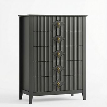 Modern Fluted Dresser with 5 Drawers and Metal Handles