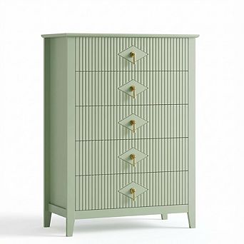 Modern Fluted Dresser with 5 Drawers and Metal Handles