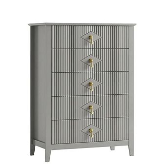 Modern Fluted Dresser with 5 Drawers and Metal Handles