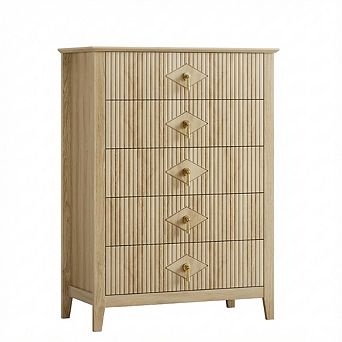 Modern Fluted Dresser with 5 Drawers and Metal Handles