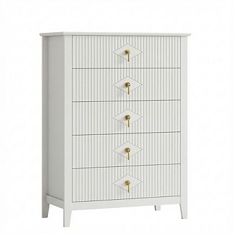 Modern Fluted Dresser with 5 Drawers and Metal Handles