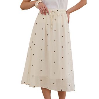 Vintage Polka Dots Skirt for Women's Casual Pleated A-Line Elastic Waist Midi Skirts
