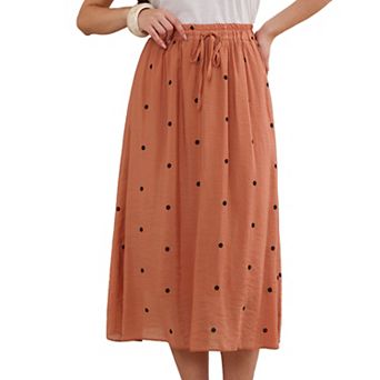 Vintage Polka Dots Skirt for Women's Casual Pleated A-Line Elastic Waist Midi Skirts
