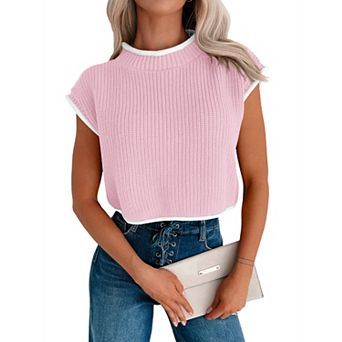 Women's Cropped Sleeveless Top Ribbed High Neck Knit Tank