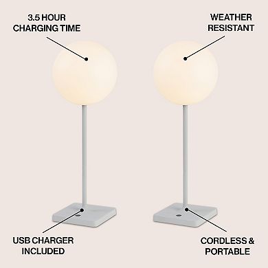 Allie 17.5" Modern Indoor/Outdoor LED Table Lamp Cordless, Dimmable, Touch Sensor (Set of 2)