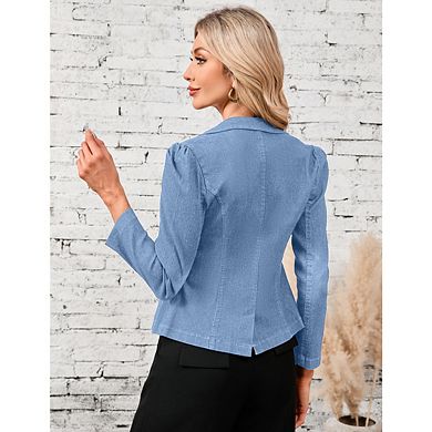 Women's Denim Short Blazer Long Sleeve Open Front Lapel Neck Casual Slim Fit Cardigan Jacket