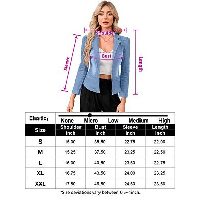 Women's Denim Short Blazer Long Sleeve Open Front Lapel Neck Casual Slim Fit Cardigan Jacket