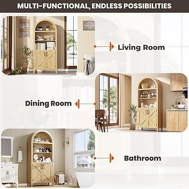 Arched Kitchen Pantry Storage Cabinet with Five-Tier Open Shelves and Nice Texture