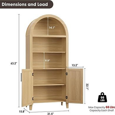 Arched Kitchen Pantry Storage Cabinet with Five-Tier Open Shelves and Nice Texture