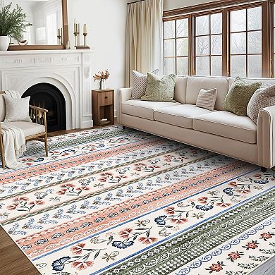 Modern Boho Area Rug Machine Washable Non Slip Non shedding Low Pile Stain Resistant for Kid's Room