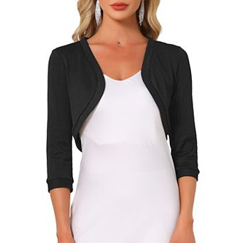Shrugs for Women 3/4 Sleeve Cropped Bolero Shrug Open Front Cardigan Sweaters Party Clubwear