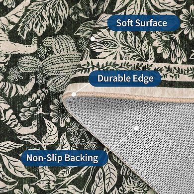 Animal & Foliage Print Area Rug Machine Washable Non shedding Low Pile Pet Friendly for Bedroom