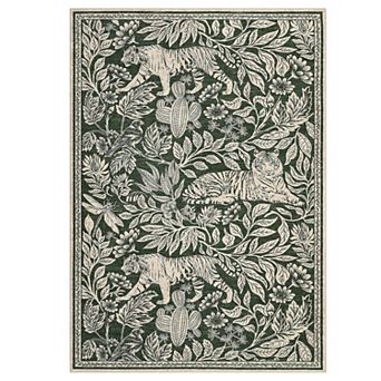 Animal & Foliage Print Area Rug Machine Washable Non shedding Low Pile Pet Friendly for Bedroom
