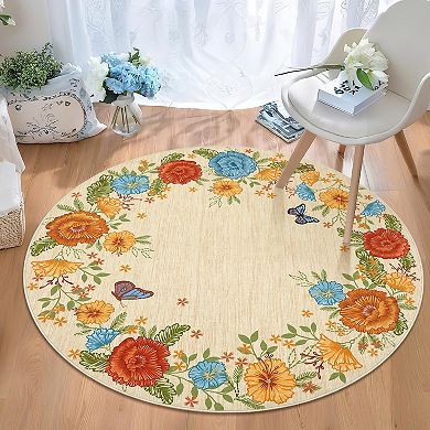 Modern Pastoral Area Rug Machine Washable Ultra Thin Non Slip Low Pile Stain Resistant for Bedroom