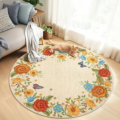 Modern Pastoral Area Rug Machine Washable Ultra Thin Non Slip Low Pile Stain Resistant for Bedroom
