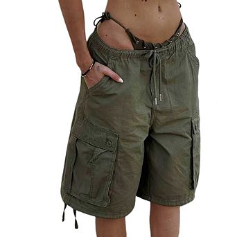 Women's Drawstring Jean Shorts Summer Elastic Waist Baggy Cargo Denim Shorts Casual Stretch Jorts
