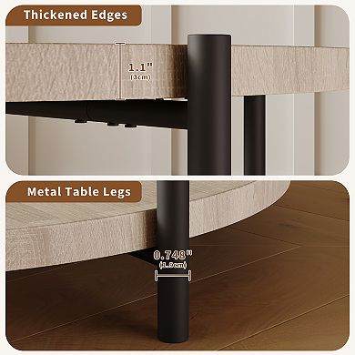 Round Coffee Table,2 Tier Rustic Wood Desktop w/torage Shelf, Modern Accent Tea Center Table