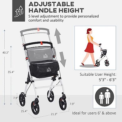 HOMCOM Upright Walker, Walking Aid Rolling Walker with Tray,