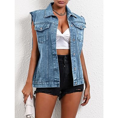 Women's Sleeveless Denim Vest Classic Button Down Jean Jackets With Pockets