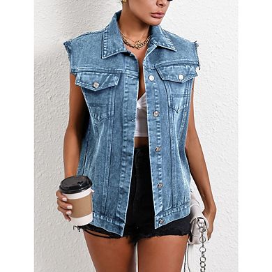 Women's Sleeveless Denim Vest Classic Button Down Jean Jackets With Pockets