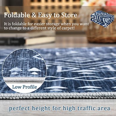 Modern Boho Area Rug Machine Washable Non Slip Ultra Thin Non Shedding for Living Room