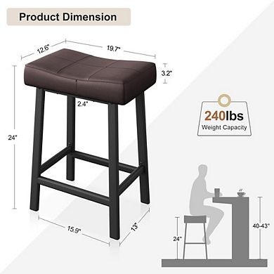 Modern Upholstered Bar Stool Set with Saddle Seat and Metal Base