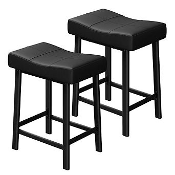 Modern Upholstered Bar Stool Set with Saddle Seat and Metal Base