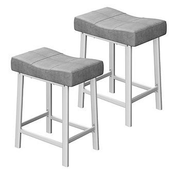 Modern Upholstered Bar Stool Set with Saddle Seat and Metal Base