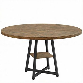 4-Person Round Kitchen Table with Storage & Wood table, 47 in