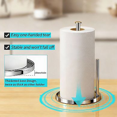 Stainless Steel One-Handed Paper Towel Holder with Weighted Base