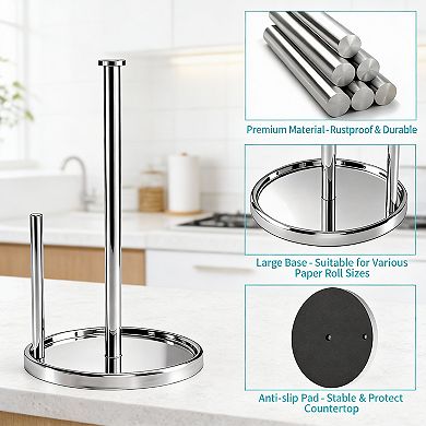 Stainless Steel One-Handed Paper Towel Holder with Weighted Base