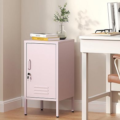 IDEALHOUSE Lockable Metal End Table with Adjustable Shelves