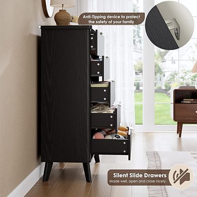 Modern Fluted Wooden Dresser with Curved Profile, Gold Handles and Marble Top Panel