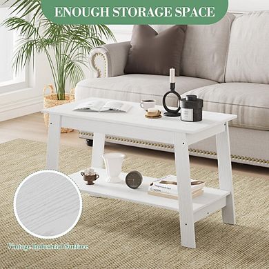 Modern Two-Tier Farmhouse Coffee Table with Open Shelf