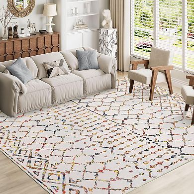 Boho Area Rug Machine Washable Non Shedding Stain Resistant Foldable Floor for Hallway Living Room