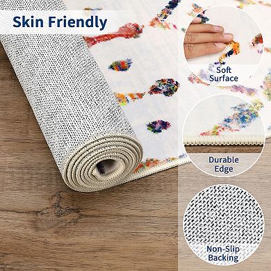 Boho Area Rug Machine Washable Non Shedding Stain Resistant Foldable Floor for Hallway Living Room