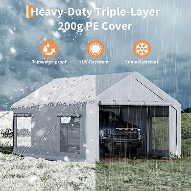 Heavy Duty Carport Canopy with Removable Sidewalls and Reinforced Frame